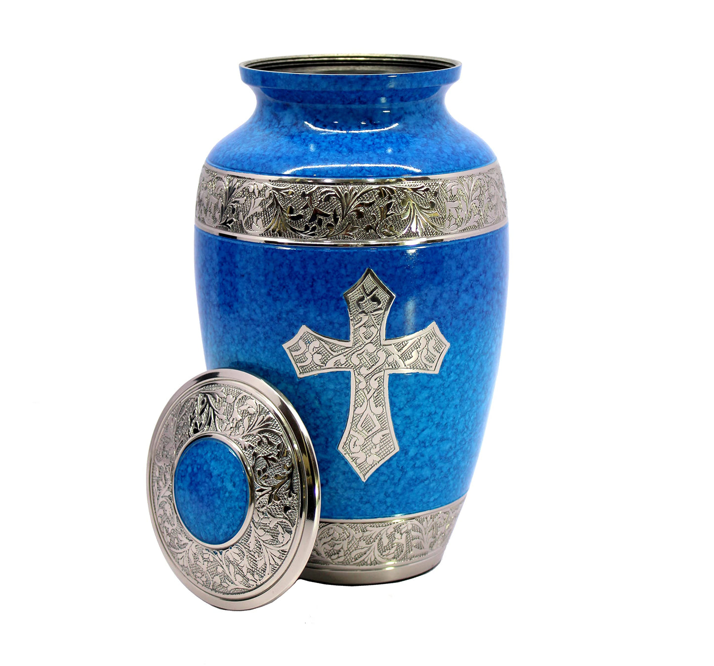 eSplanade Brass Cremation Urn Memorial Jar Pot Container | Full Size Urn for Funeral Ashes Burial | Holy Cross Printed Urn | Black - 10" Inches