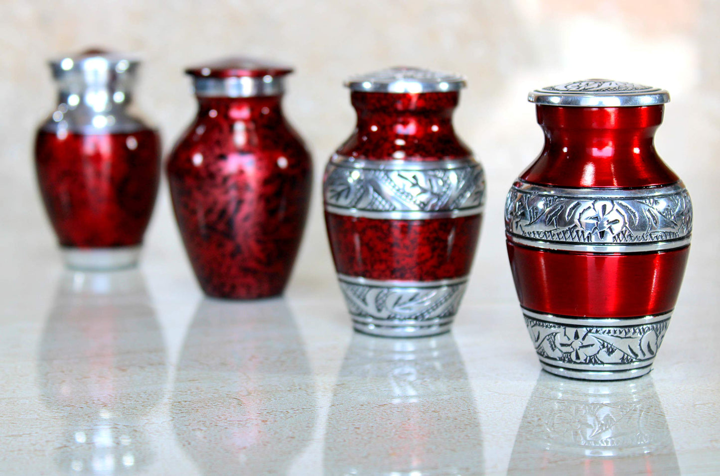 eSplanade- Cremation Mini urn Keepsake Memorial | Set of 4 Small urns for Ashes Funeral Burial Container jar Pot (Silver Carved)
