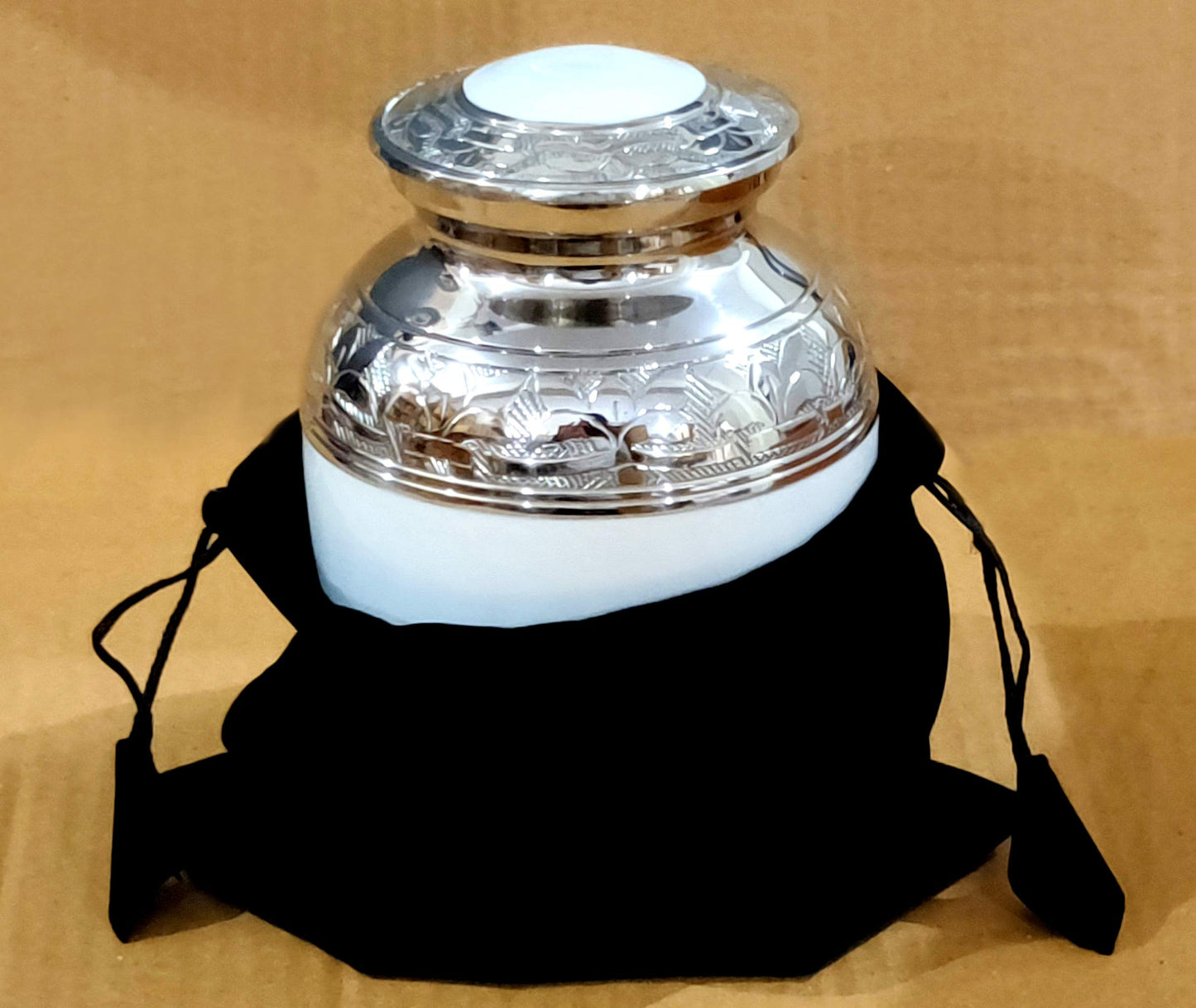 eSplanade Metal Cremation Urn Memorial Jar Pot Container | Medium Size Urn for Funeral Ashes Burial | Engraved Metal Urn