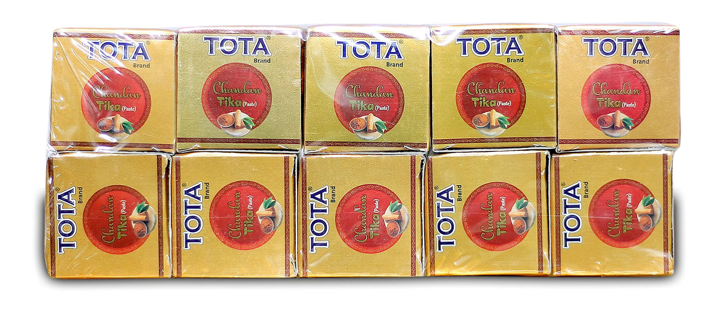 TOTA Chandan Paste Tika for Pooja - 400 gm | Kesar Chandan Tilak Paste for Puja - Combo of 10 Boxes (40 gm each). Colour: Yellow sandalwood paste