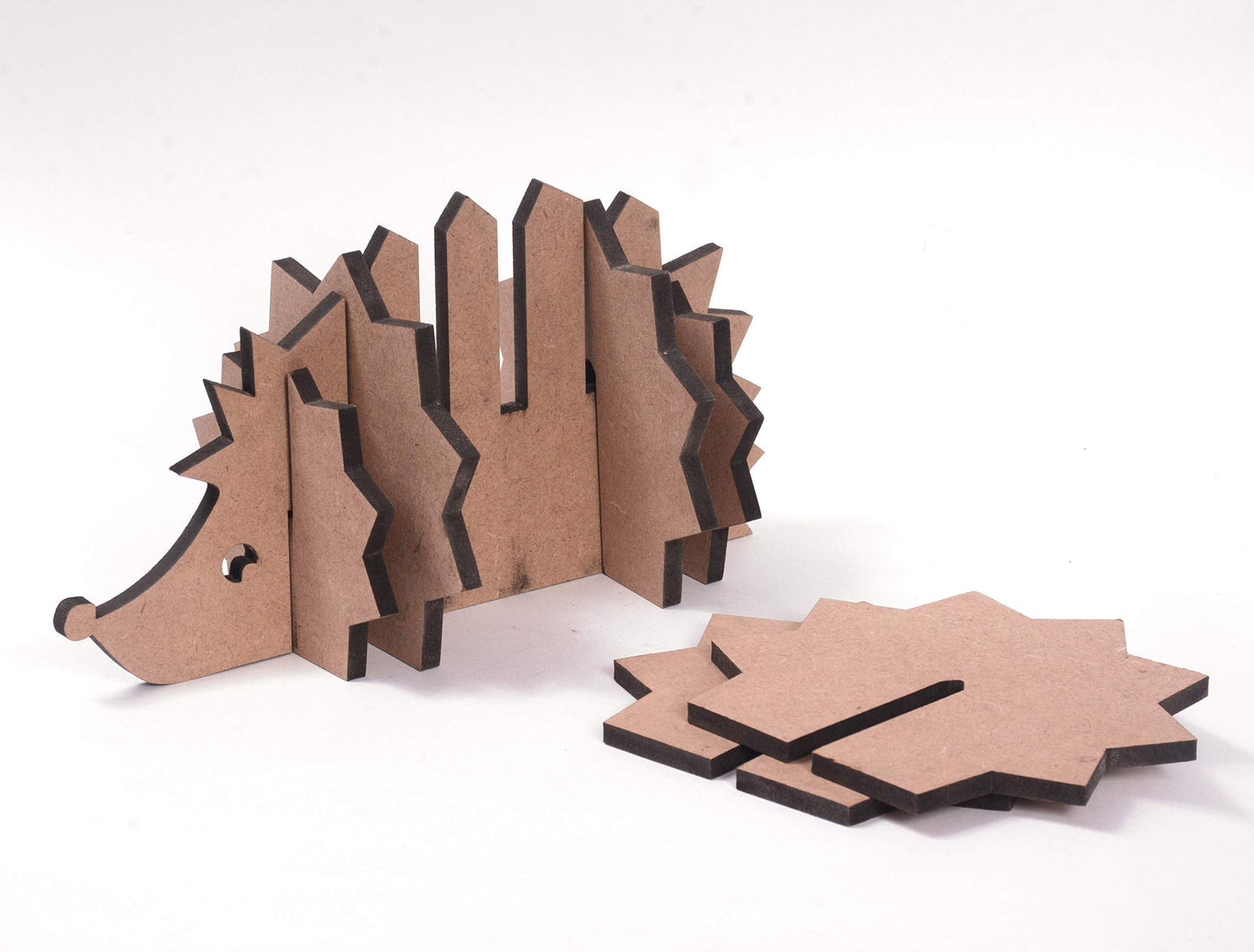 IVEI MDF DIY Coasters with Holder - MDF Plain Wooden Coasters & Holder Blank Cutouts for Painting Wooden Sheet Craft, Decoupage, Resin Art Work & Decoration - Set of 6 Coasters-- Hedgehog & Sheep