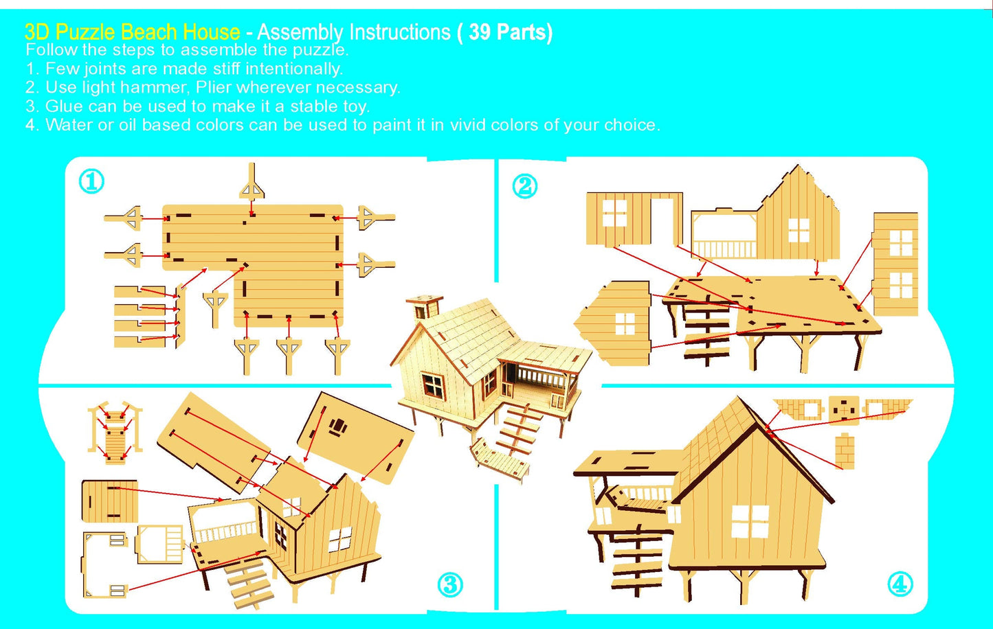 StonKraft Wooden 3D Puzzle Beach House - Home Decor, Construction Toy, Modeling Kit, School Project - Easy to Assemble