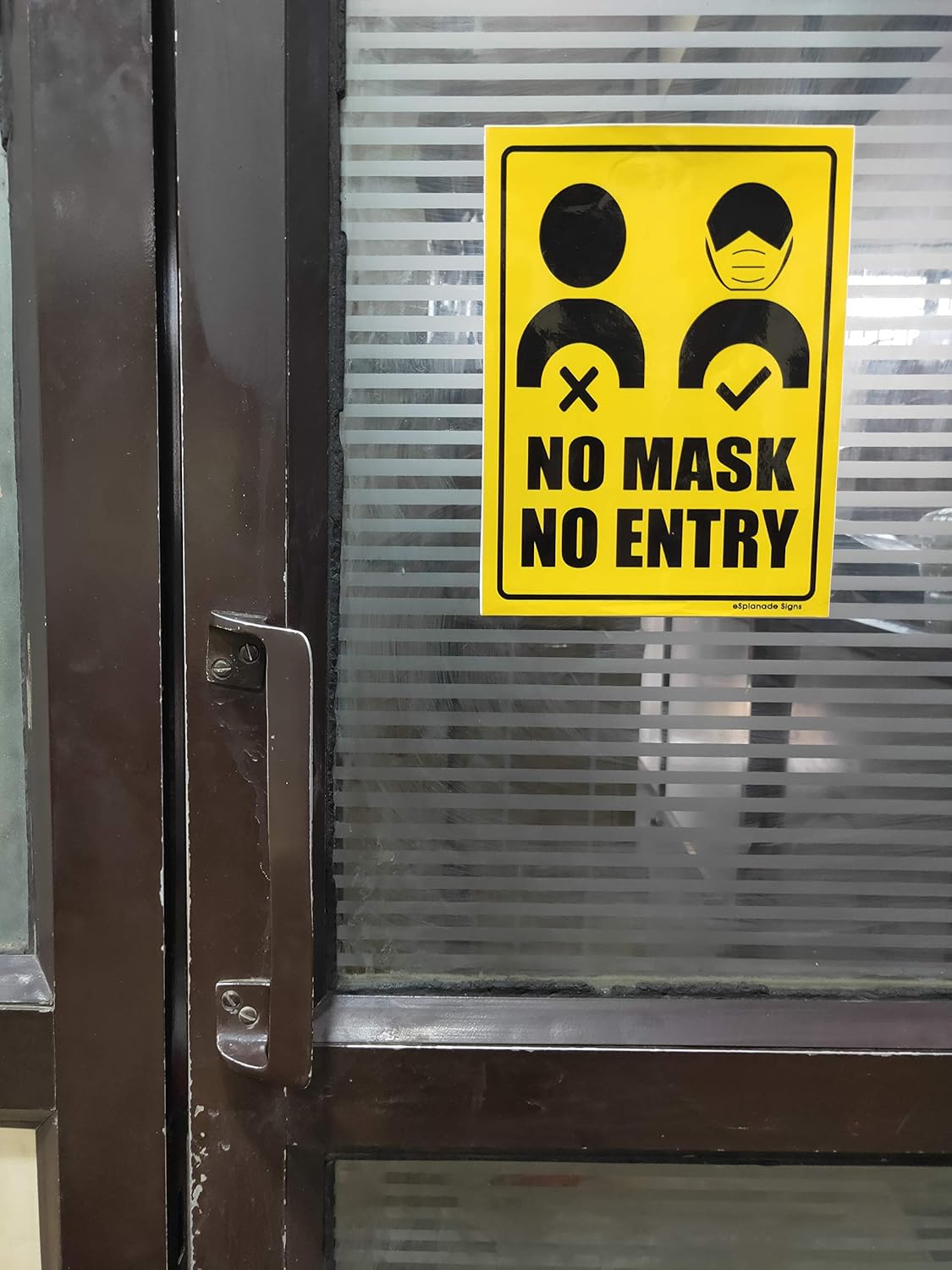 eSplanade No Mask No Entry and Sanitize Sign Sticker Decal - Easy to Mount Weather Resistant Long Lasting Ink Size (8" x 6")