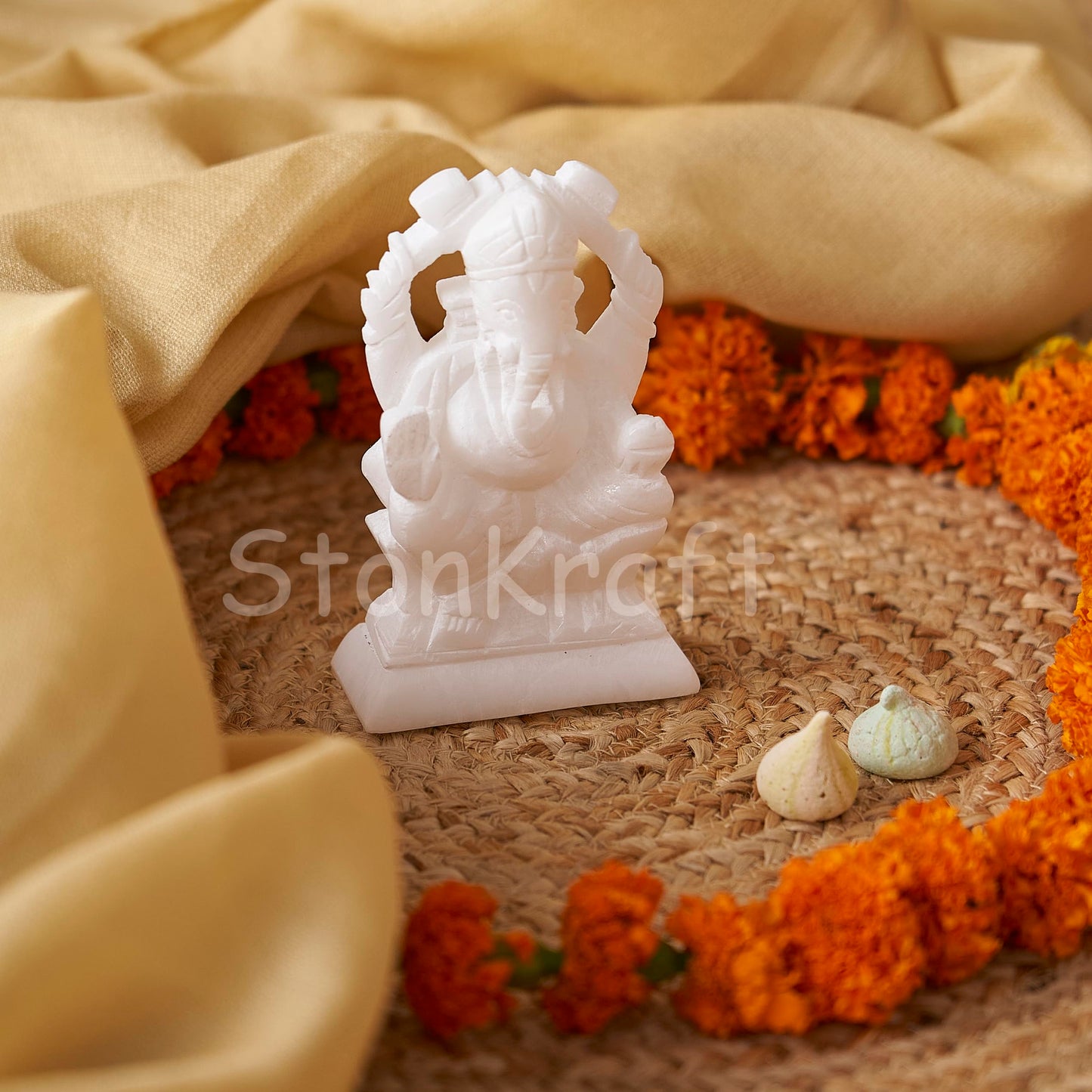 StonKraft Marble Ganesh Ganesha Statue Murti Idol ( Left Trunk)