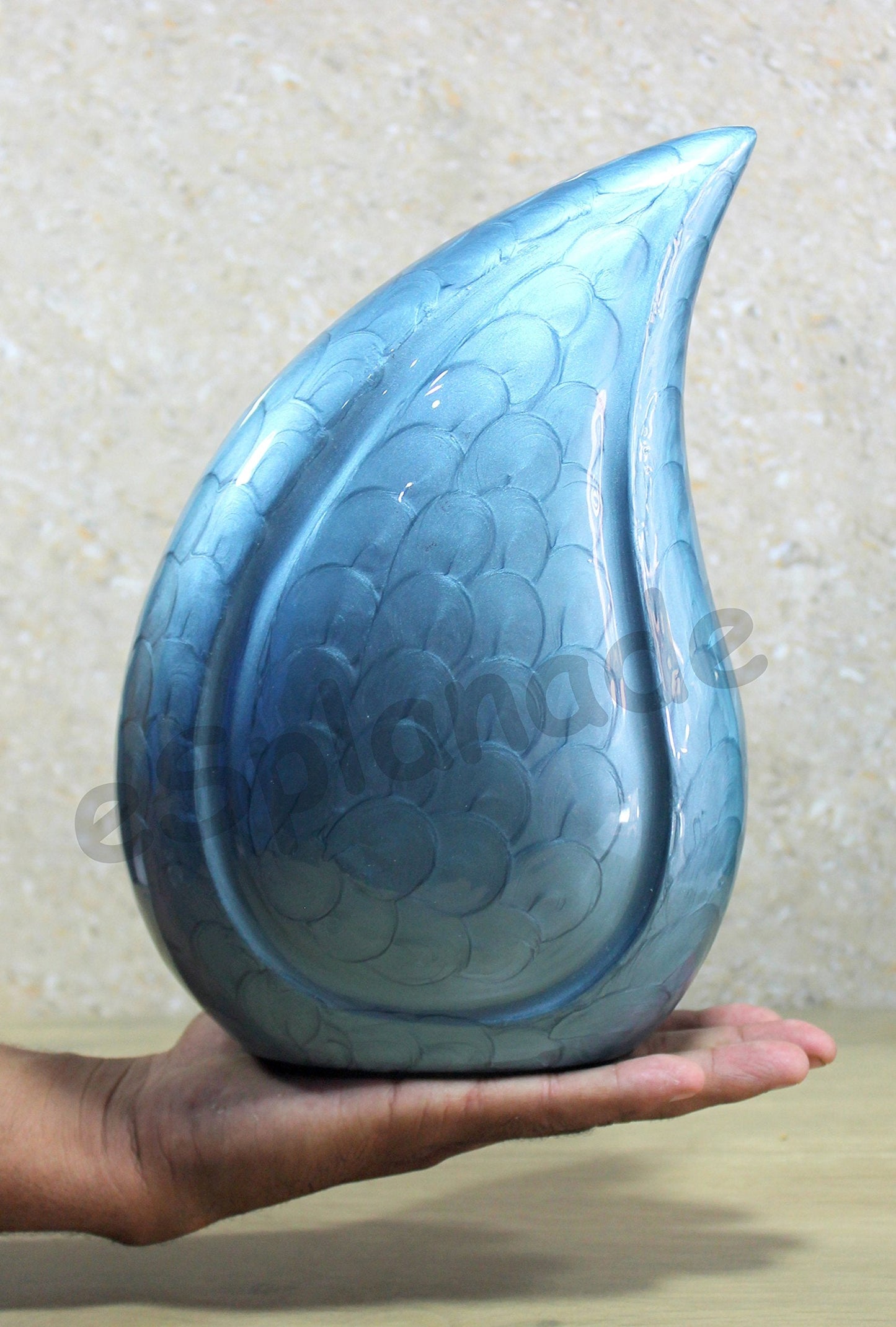 eSplanade Metal Cremation Urn Memorial Jar Pot Container | Full Size Embossed Urn for Ashes Funeral Burial | Teardrop Metal Urns | Dark Blue, Sky blue, Violet - 10" Inches