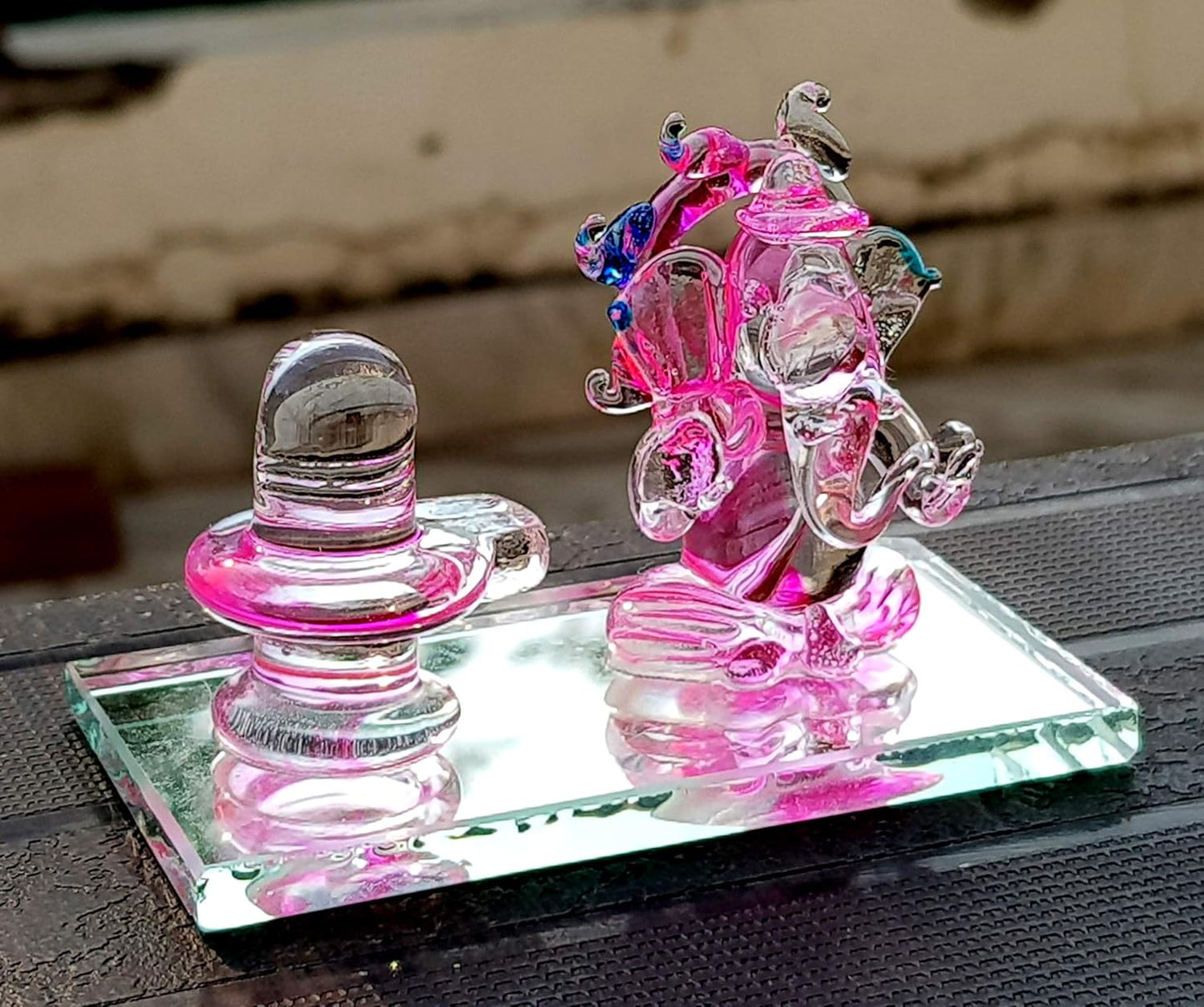 eSplanade Ganesh with Shivling Crystal Glass Showpiece Figurine Murti Idol Statue Sculpture (2") - Car Dashboard Idols | Crystal Glass