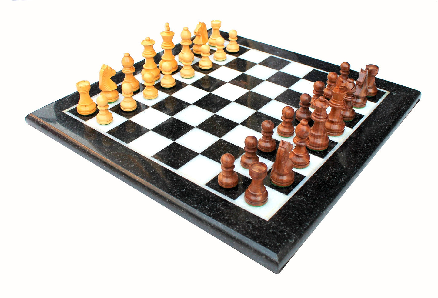 StonKraft Collectible Black & White Marble Chess Board Set + Brass Crafted Chess Pieces Pawns - Decorative Stone Chess - Home Decor - 15" Inches