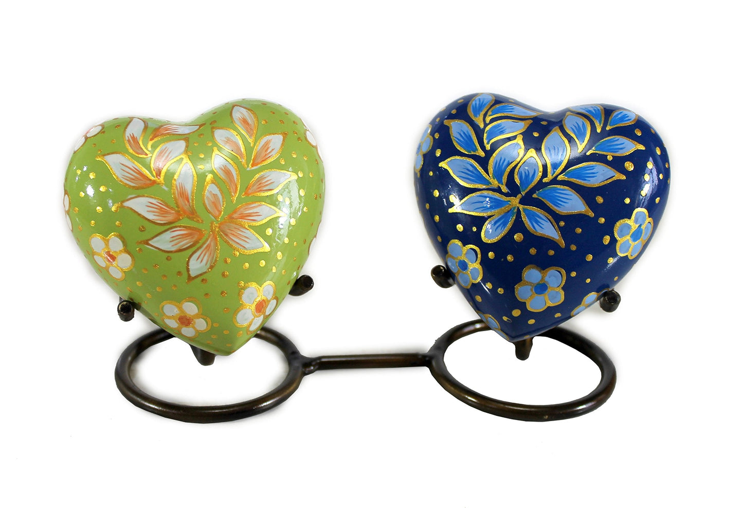 eSplanade Metal Mini Cremation Urn Heart-shaped Keepsake Memorial Jar Pot Container | Small Urn for Funeral Ashes Burial | Wave Textured Metal Keepsake with Stand | Multicolor