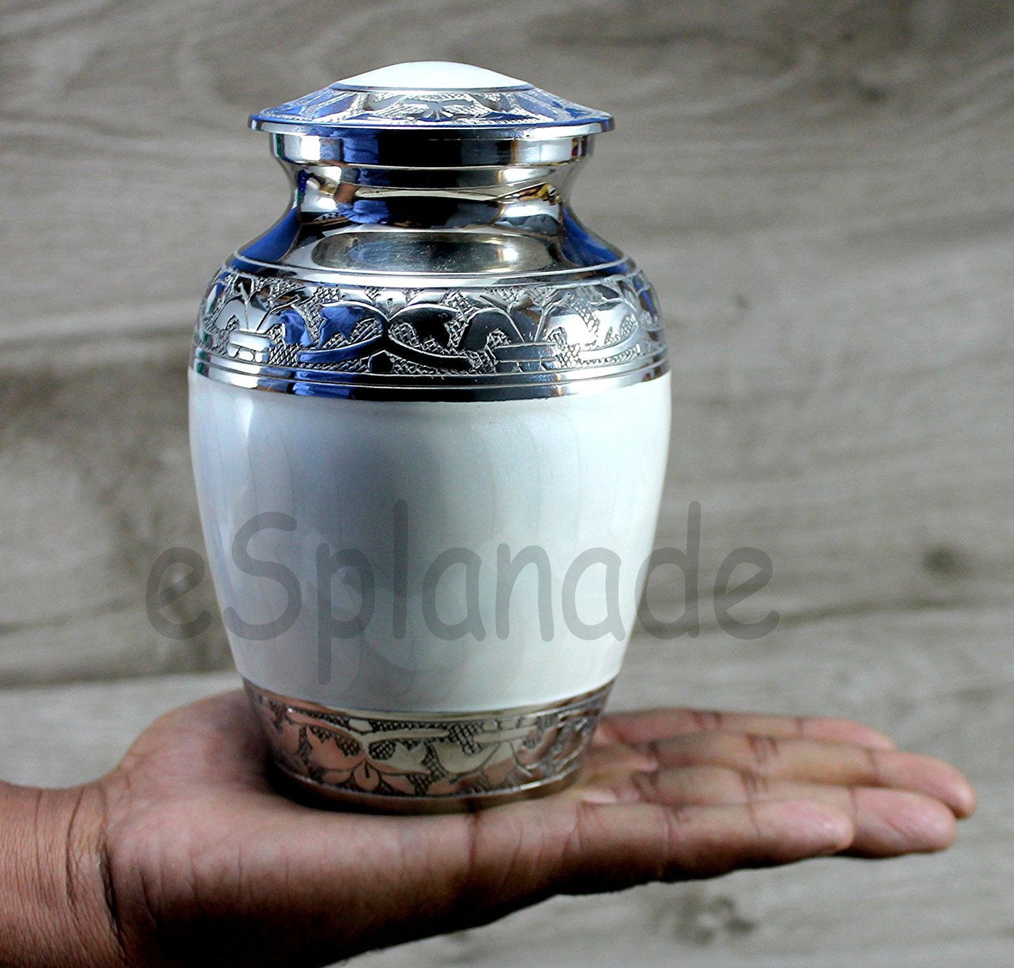 eSplanade Metal Cremation Urn Memorial Jar Pot Container | Medium Size Urn for Funeral Ashes Burial | Engraved Metal Urn