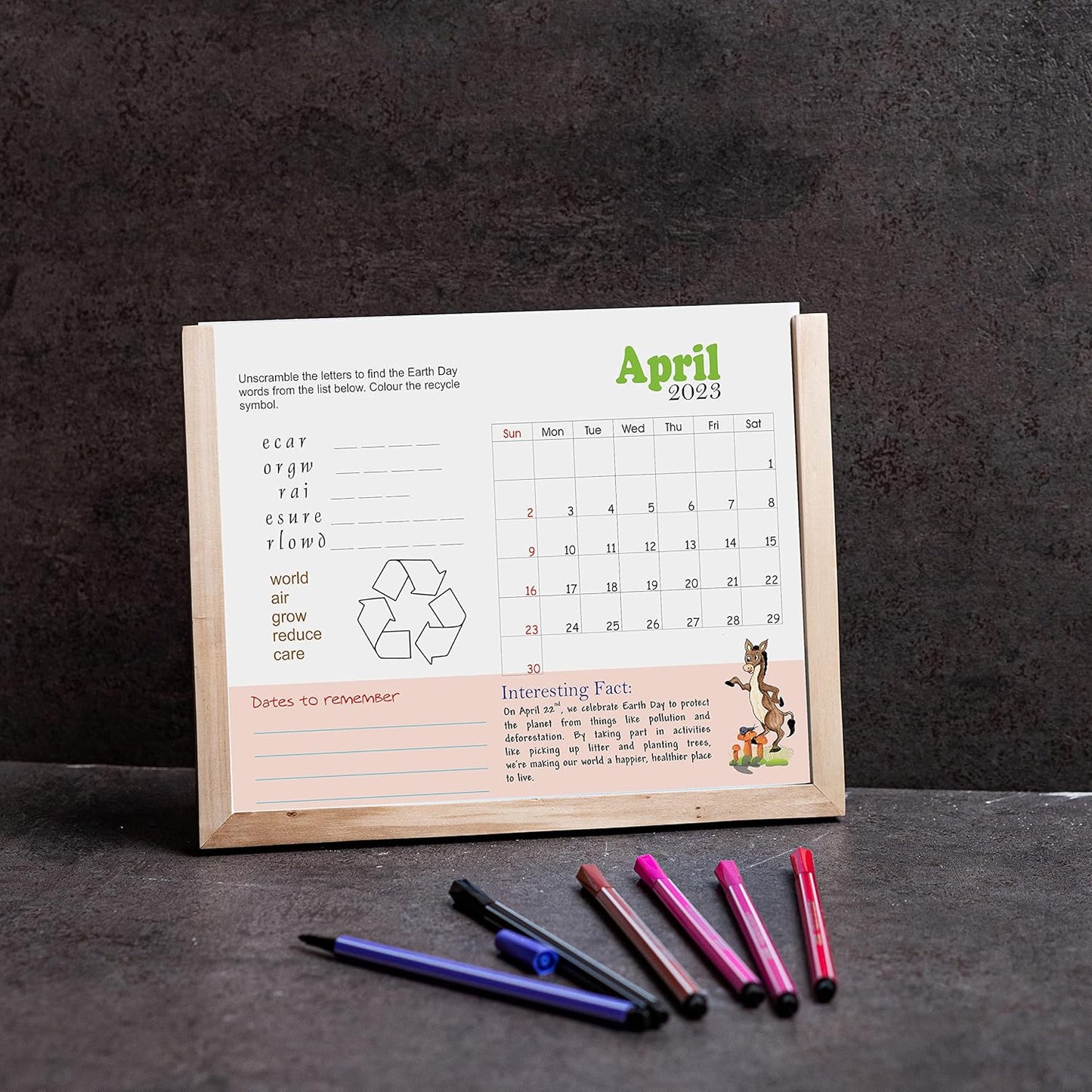 IVEI Activity calendar with pen stand For Kids, 9.9 X 8.4 Inch, Multi-color