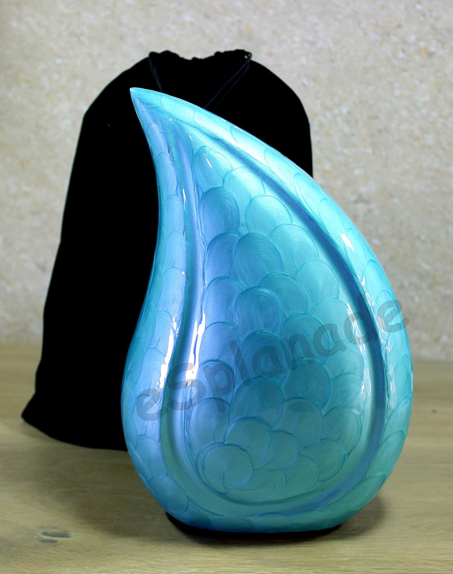 eSplanade Metal Cremation Urn Memorial Jar Pot Container | Full Size Embossed Urn for Ashes Funeral Burial | Teardrop Metal Urns | Dark Blue, Sky blue, Violet - 10" Inches