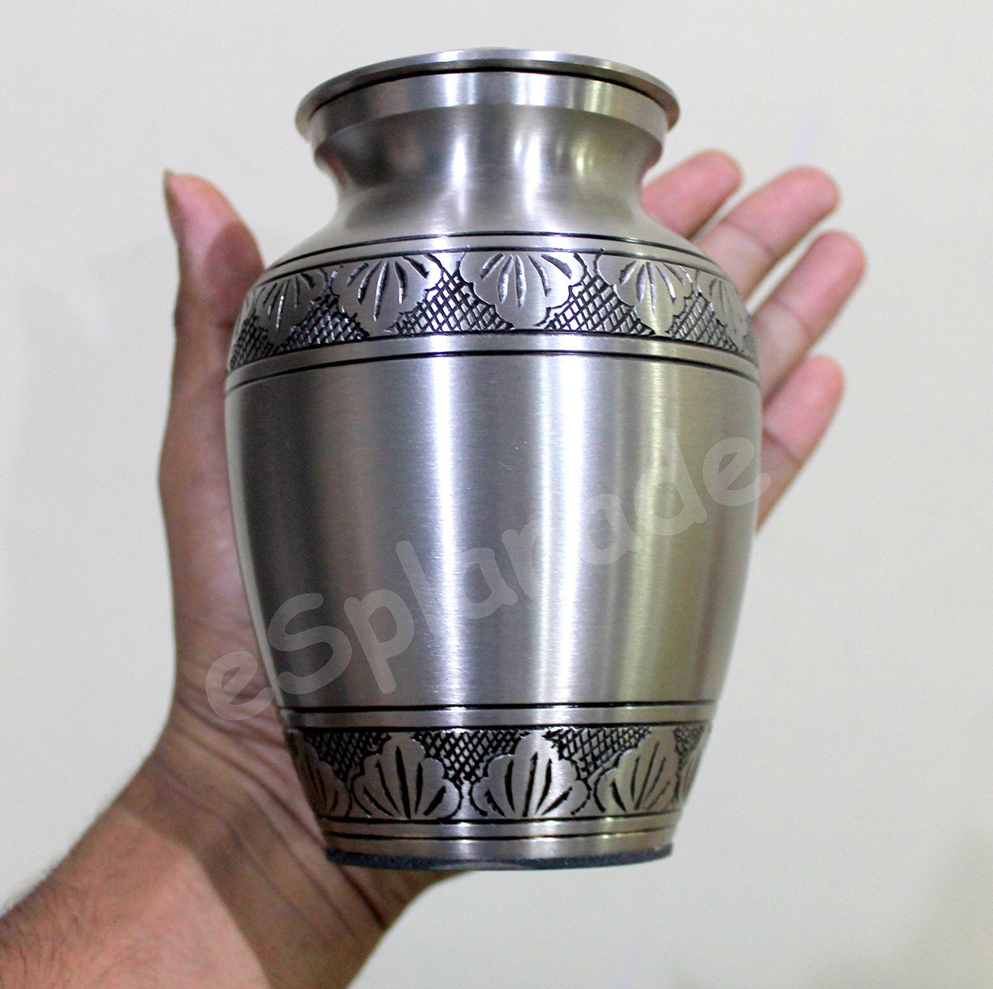 eSplanade Brass Cremation Urn Memorial Jar Pot Container | Medium Size Urn for Funeral Ashes Burial | Engraved Metal Urn | Multicolor- 6" Inches
