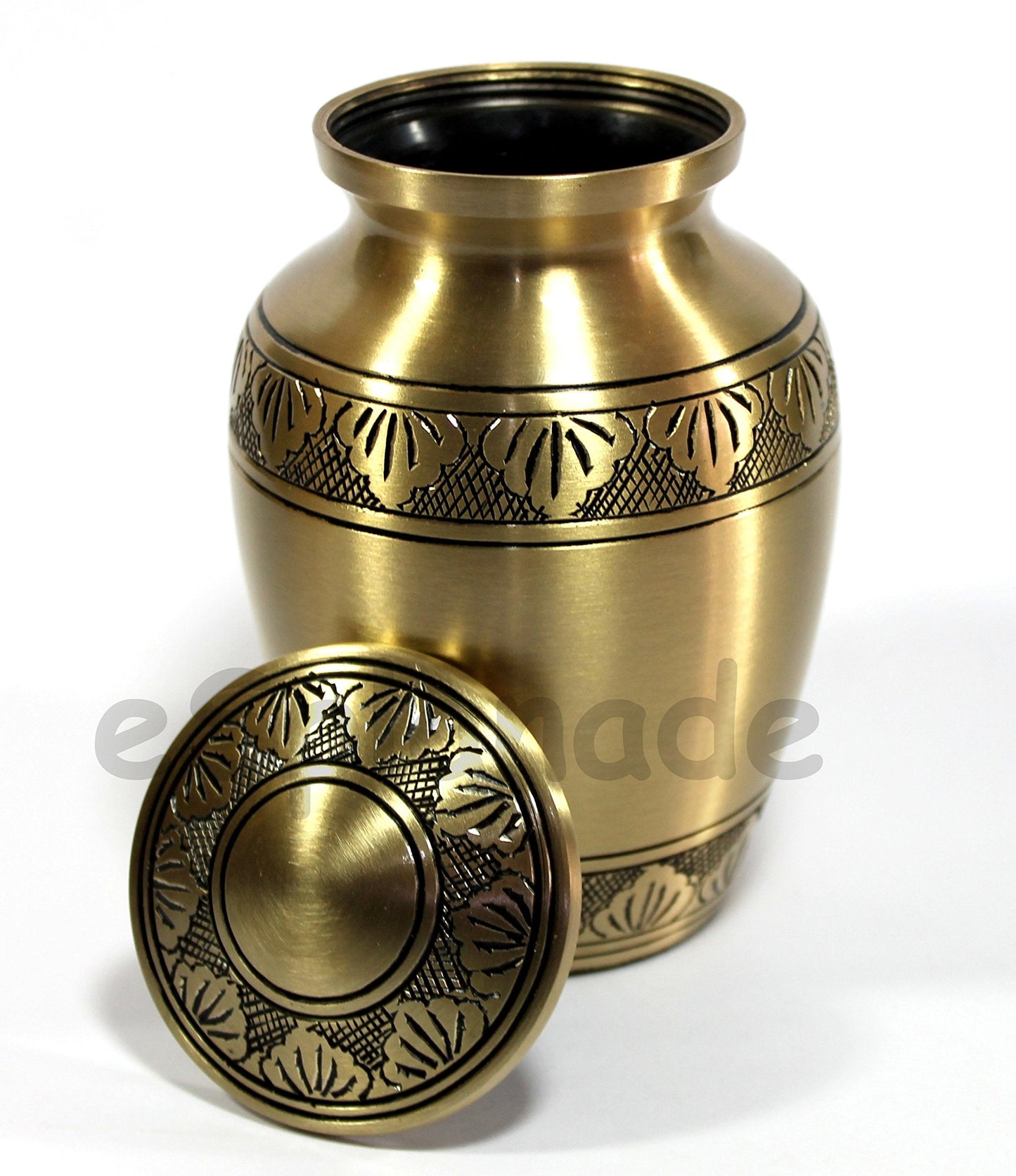 eSplanade Brass Cremation Urn Memorial Jar Pot Container | Medium Size Urn for Funeral Ashes Burial | Engraved Metal Urn | Multicolor- 6" Inches