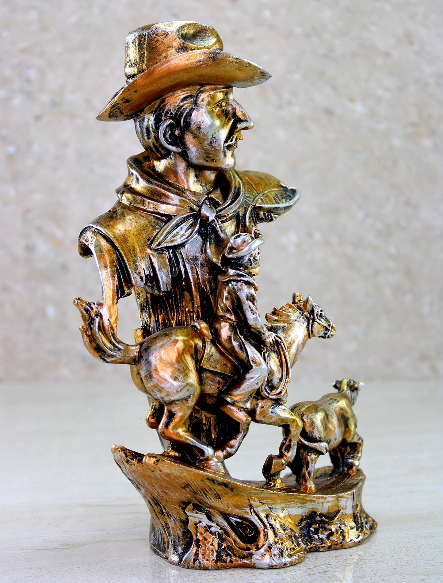 eSplanade Resin Cowboys with Horse, Cow Decorative Sculpture Showpiece Figurine - Home Decor - Grey Brown & Golden Brown- 9" Inches (Height)