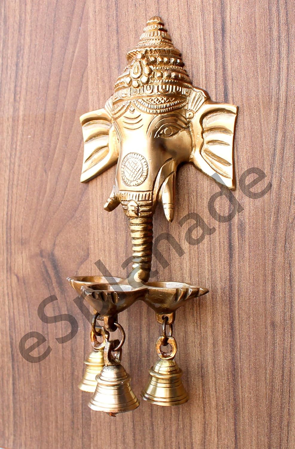 eSplanade Brass Ganesha Ganesh Ganpati Wall Hanging Deepak with Bells | Brass Diya | 9.5 " & 11"