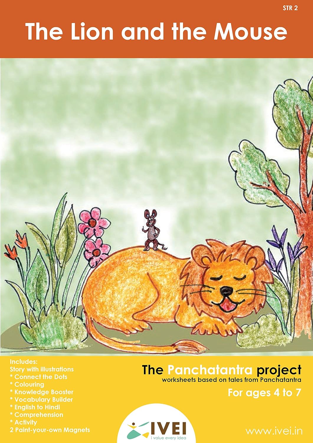 IVEI Panchatantra Kids Learning Book - Workbook and 2 DIY magnets of Panchatantra Story - Colouring Activity Worksheets - Creative Fun Activity and Education For Kids - The Lion and the Mouse ( Age 4 to 7 Years )