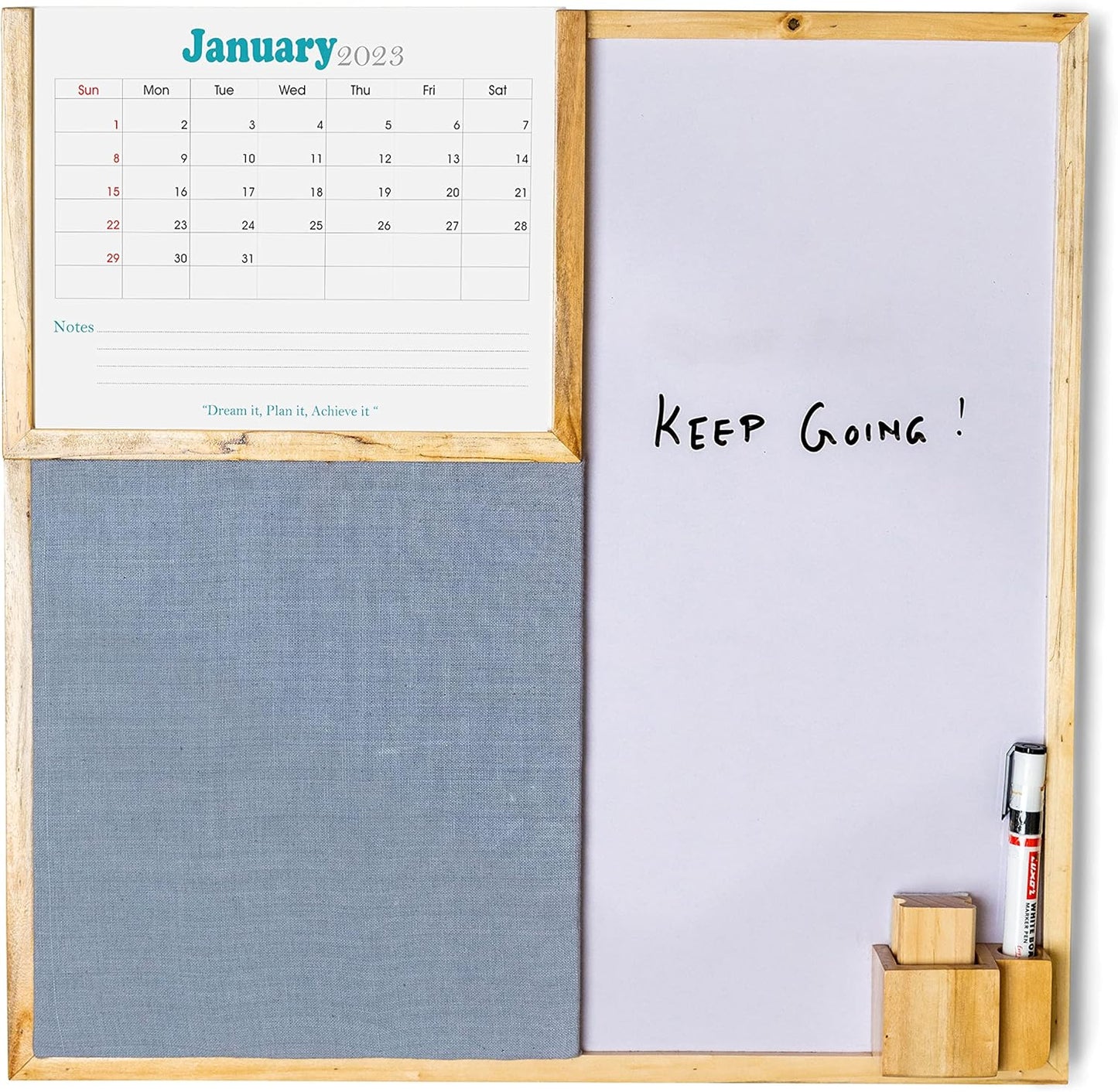 IVEI Combination Board with Planner, Pin Board & Whiteboard - Grey - Innovative Organizer for Kids and Adults to Do Boards – Best Gift for Home, Office, School- Grey, Wine