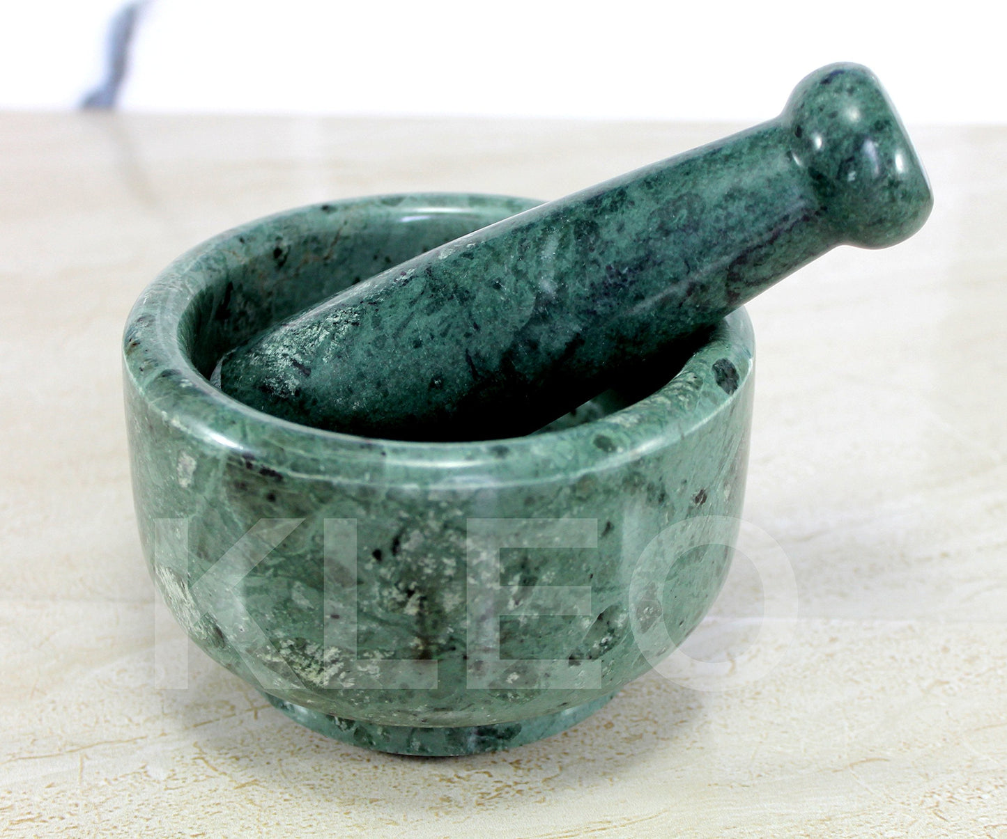 KLEO 5" Diameter Natural Stone Mortar and Pestle Set as Spice Grinder, Medicine Masher - Okhli & Musal (Black, White, Green)