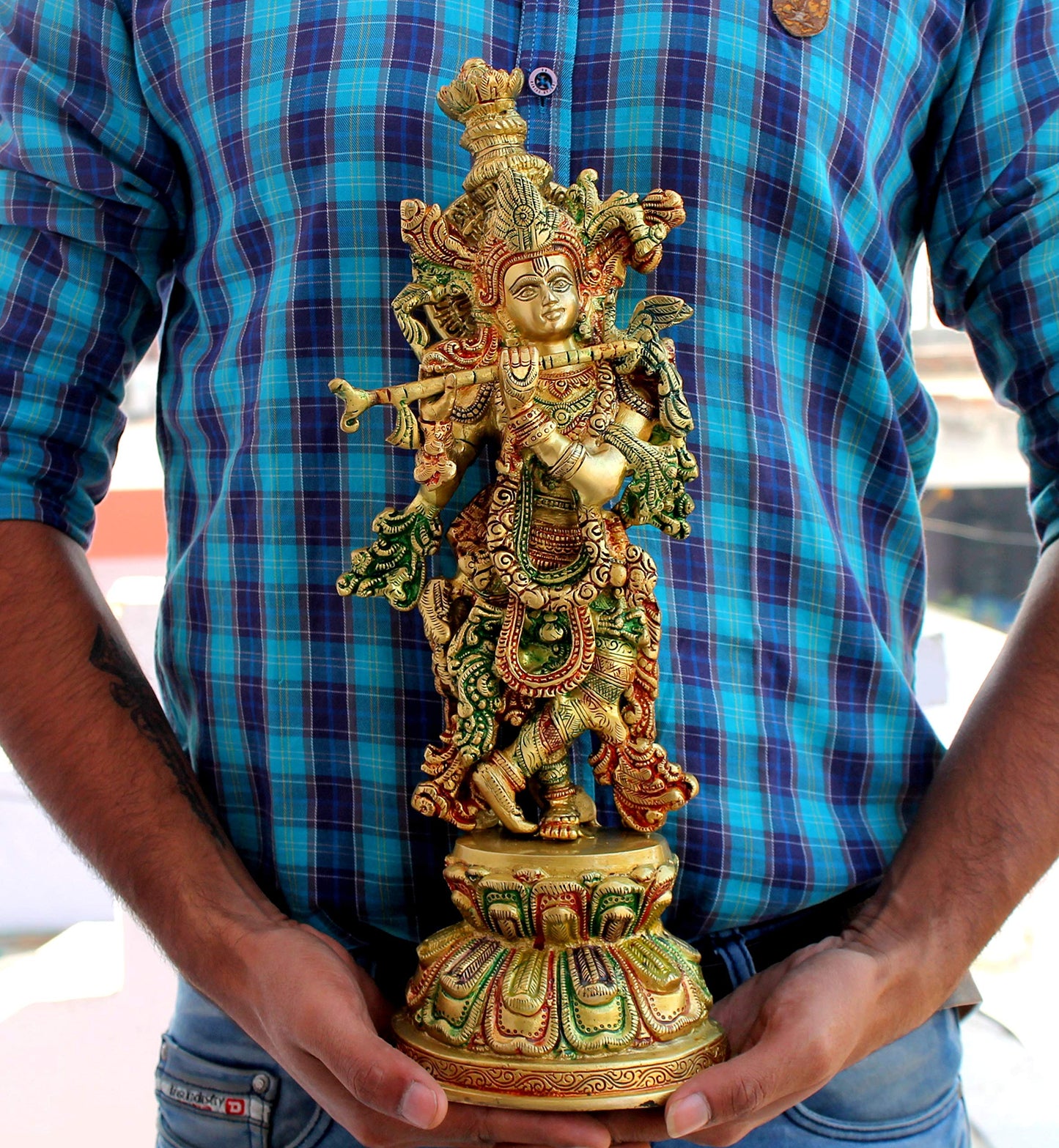eSplanade Brass Radha Krishna Kishan Murti Idol Statue Sculpture | Pooja Idols | Home Decor (18 Inch)