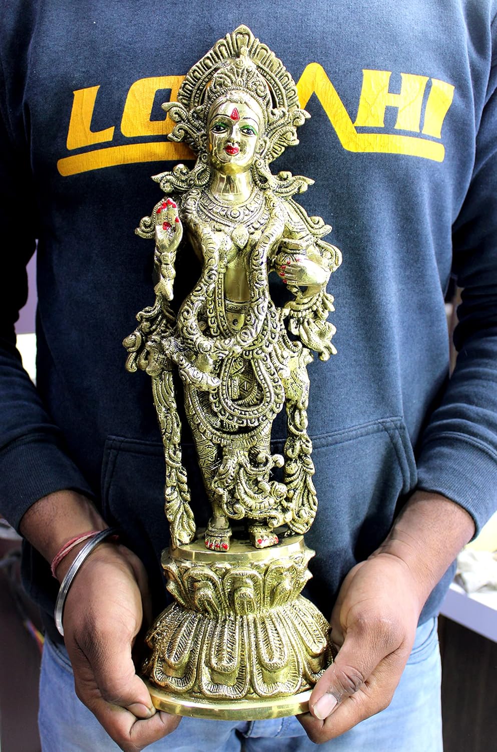 eSplanade Brass Radha Krishna Radhe Krishan Murti Idol Statue Sculpture - Golden - 18" Inches
