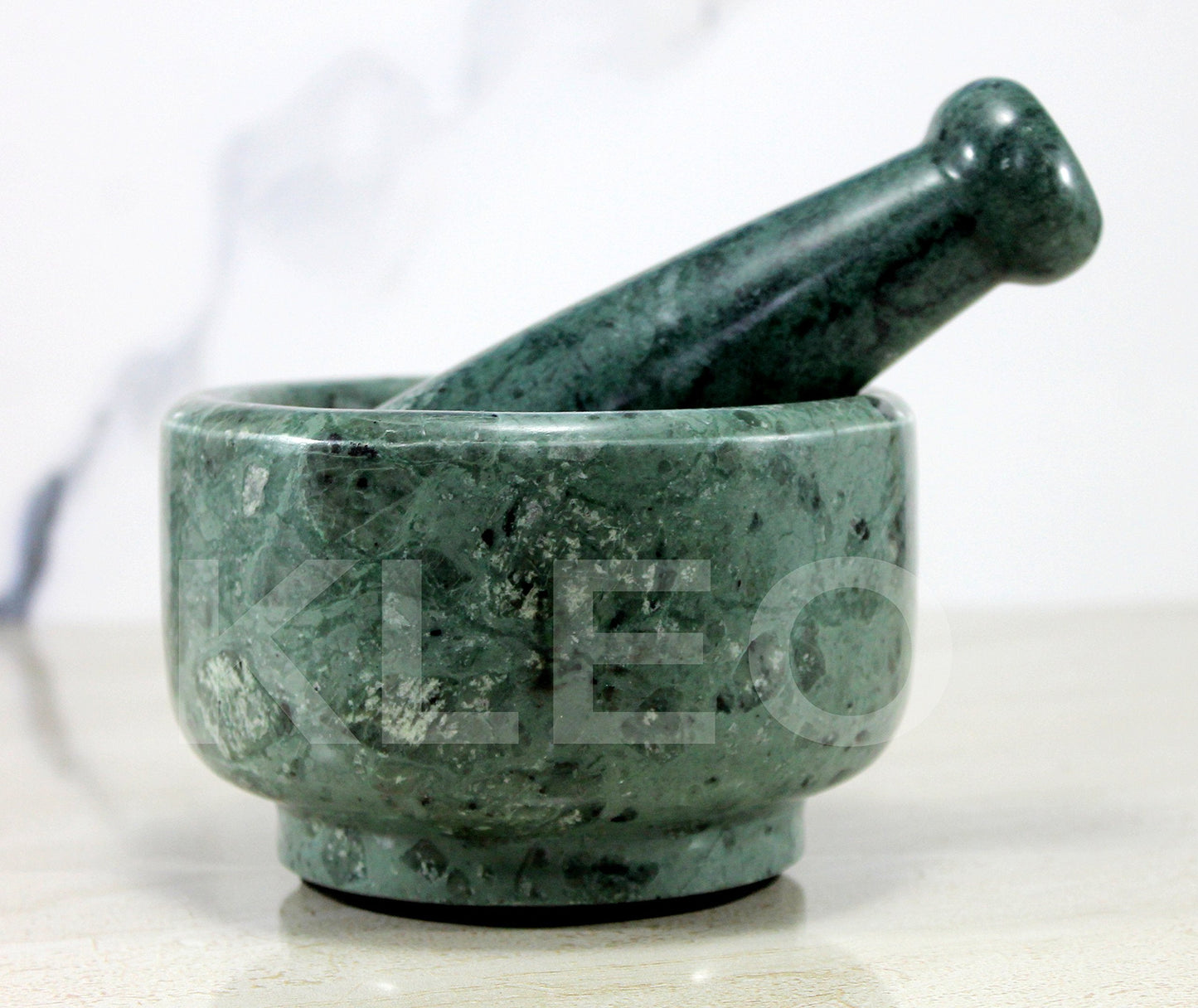 KLEO 5" Diameter Natural Stone Mortar and Pestle Set as Spice Grinder, Medicine Masher - Okhli & Musal (Black, White, Green)