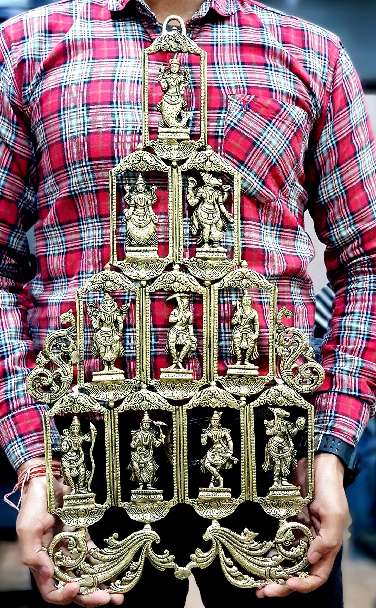 eSplanade - Brass Vishnu Dashavatar Dashavatara Dasavatharam - Ten Incarnations Avtars - Ten Incarnations of Lord Vishnu - Wall Hanging