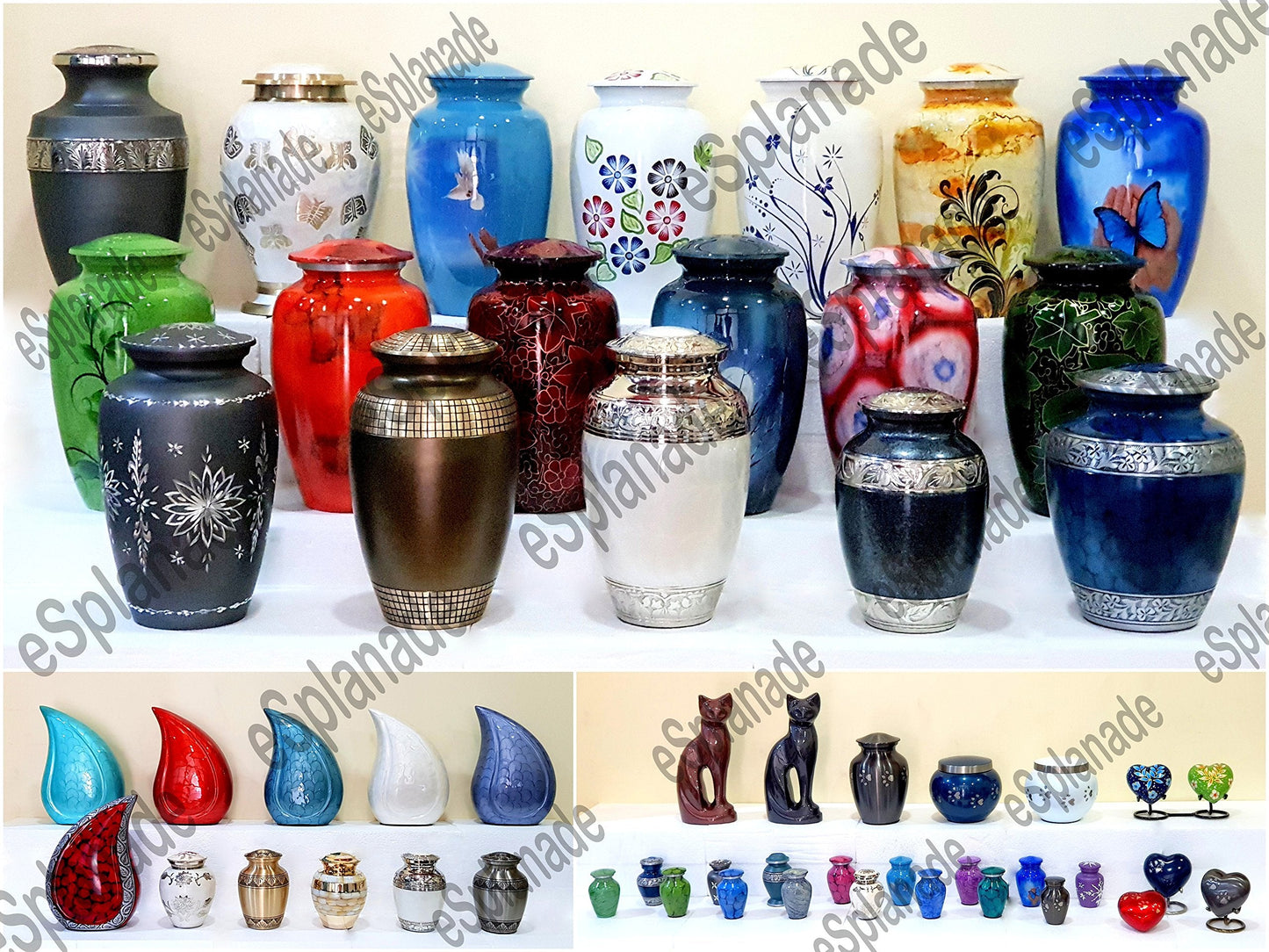 eSplanade Metal Cremation Urn Memorial Jar Pot Container | Full Size Embossed Urn for Ashes Funeral Burial | Teardrop Metal Urns | Dark Blue, Sky blue, Violet - 10" Inches