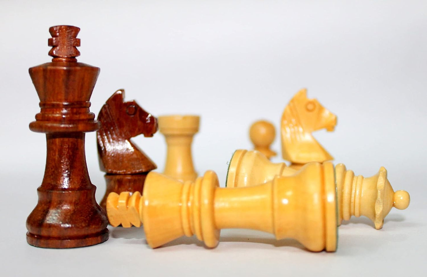 StonKraft Wooden Chessmen Figurine Pieces with 3'' King (Brown)