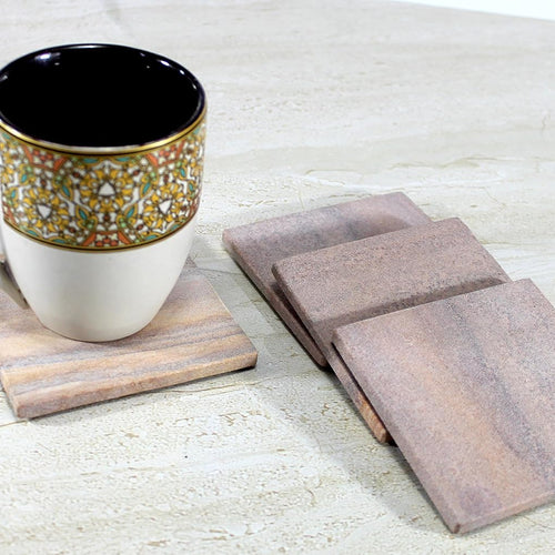 KLEO Coasters Set of Natural Stone - Natural Water Absorbent, Unique Table Coaster Set (Set of 4)