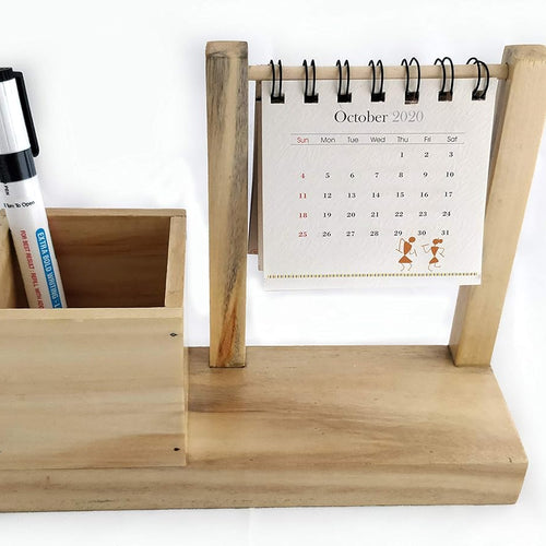 IVEI Warli Utility Hanging Calendar with Pen Holder - Mini Utility Desktop Calendar - Desk Organizer Table Top Calendar Set - Desk Calendar with Pen Stand for Home, Office Desk Decor, Study Room