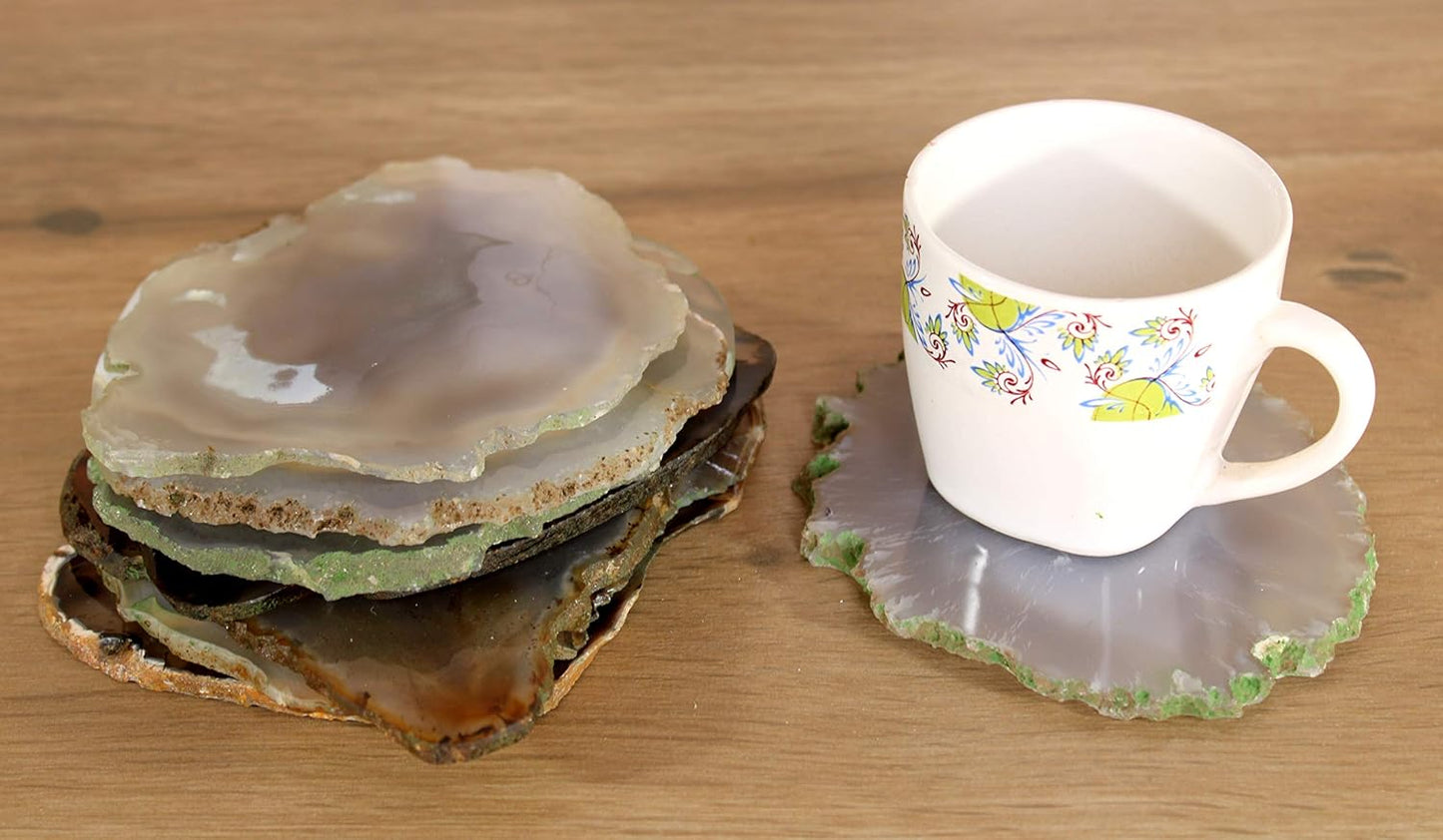 eSplanade Natural Agate Coasters Bar Beer Coffee Tea Coaster - Set of 4 Coasters - Perfect Table Accessories Tableware (Grey)