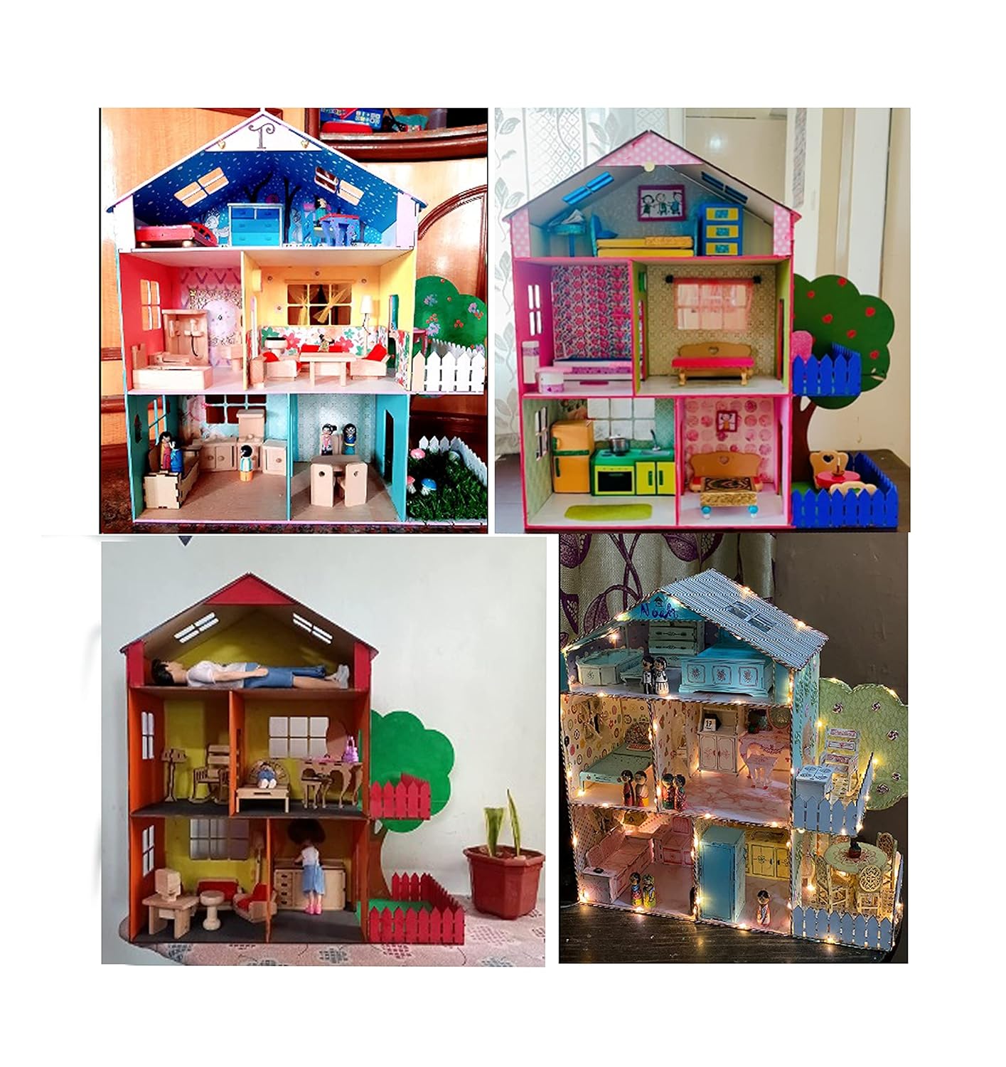 StonKraft Wooden Dollhouse Doll Play House Big Size - Construction Toy, Modeling kit - Easy to Assemble (Dollhouse Plain) - Pine Wood, Beige (Pack of 1 Set)