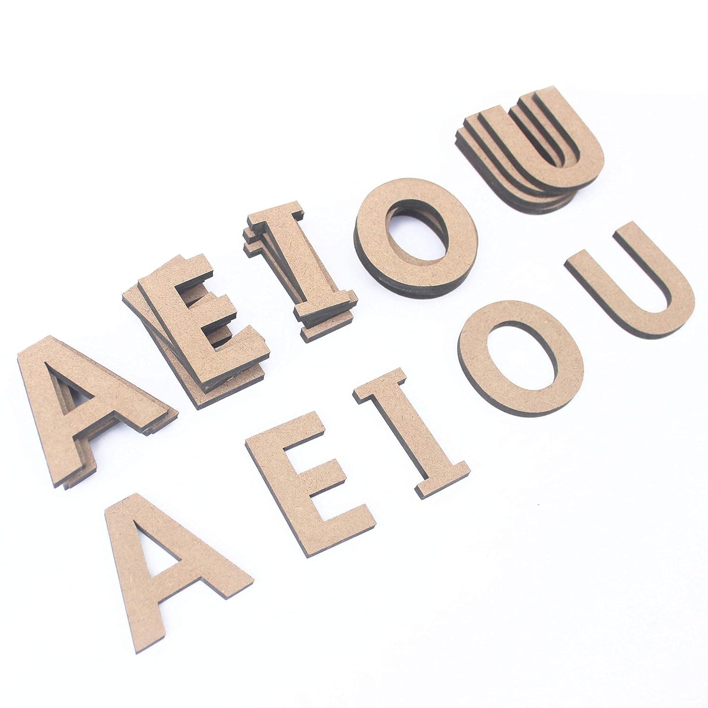 IVEI DIY Wood Sheet Craft - MDF Cutouts Letters Vowels - Plain MDF Blanks Cutouts Alphabets Set of 20 Wooden Letters for Painting Wooden Sheet Craft, Decoupage, Resin Art Work & Decoration