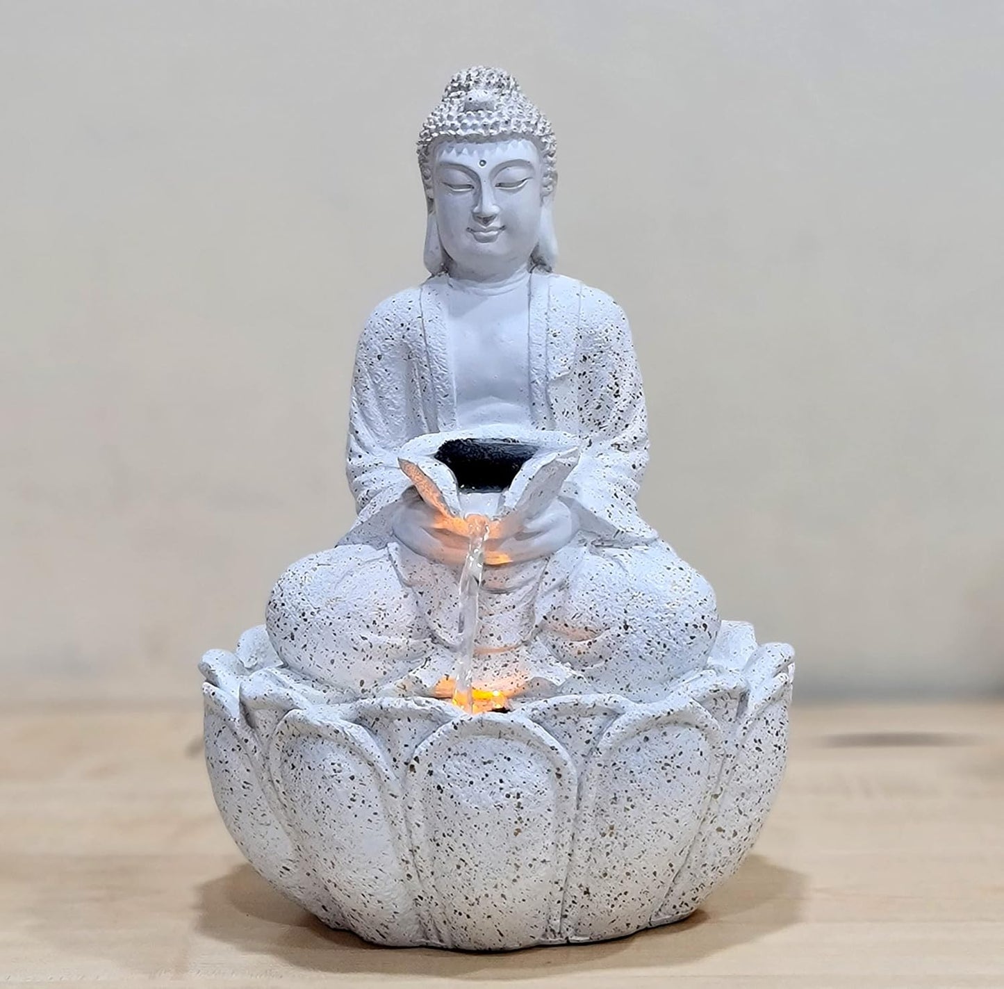 eSplanade Resin Buddha Table Top Indoor Outdoor Water Fall Fountain - 13 inches | Home Decor (White)