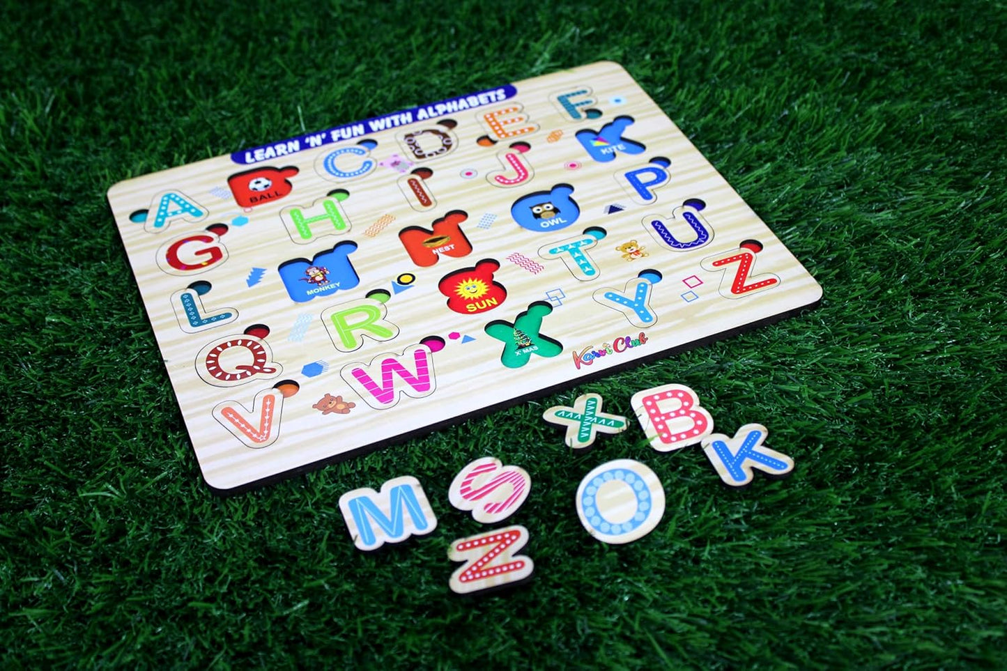 Stonkraft - Wooden "English Alphabets" | Preschool Learning Board Puzzle for Kids Infants Toddlers - 26 Pieces - Multicolor- 12" x 9" Inches