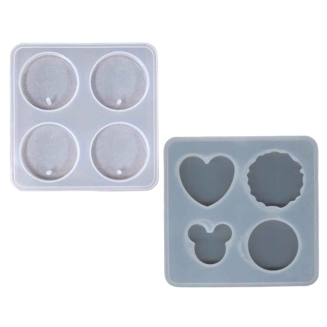 IVEI Keychain Making Resin Mold Silicone Set of 2 for Crafting, Keychains, Pendant, Jewelry, Earrings Making Ð DIY Home Decoration Tools, Resin Tools, Christmas Birthday Gifts Ð Round, Heart, Agate, Hexagon & Mickey Shaped Keychain