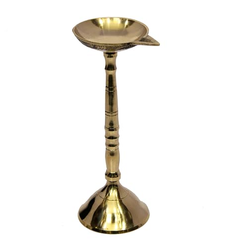 Esplanade Brass Kerala Diya for Pooja - Kutthu Vilakku Samai Diya for Puja Diwali Decorations, Temple & Home Decoration - 7.5 inch
