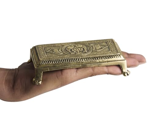 Esplanade Brass Engraved Pooja Chowki – Antique Peetha God’s Stool, Lotus Design Handcrafted Brass Patla for Home Pooja Mandir (Lotus)