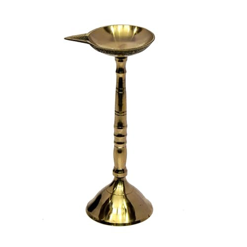 Esplanade Brass Kerala Diya for Pooja - Kutthu Vilakku Samai Diya for Puja Diwali Decorations, Temple & Home Decoration - 7.5 inch