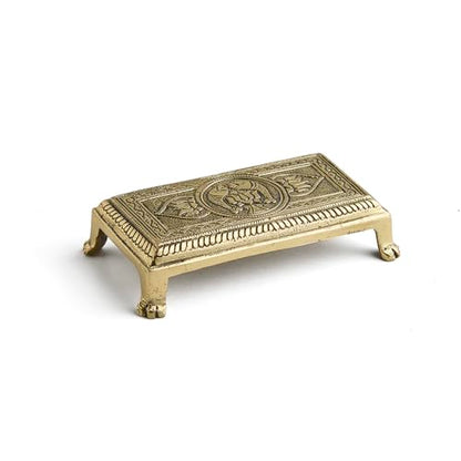 Esplanade Brass Engraved Pooja Chowki – Antique Peetha God’s Stool, Lotus Design Handcrafted Brass Patla for Home Pooja Mandir (Lotus)