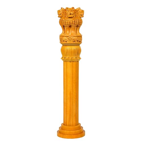 ESPLANADE Wooden Ashok Sthambh, Ashoka Stambh Stoop Pillar Statue Showpiece - Gift for Government Employees Office Table Decoration (12")
