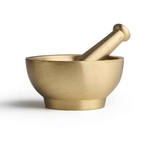 Esplanade Brass Mortar Pestle Set for Kitchen – 4" Okhli for Grinding Spices, Herbs – Traditional Imam Dasta, Kharal, Kundi