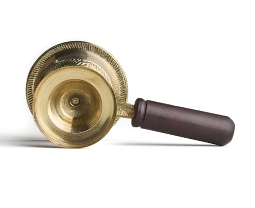 Esplanade Brass Aarti Diya with Wooden Handle – Traditional Deepak for Pooja, Temple, Diwali Oil Lamp, Navratri Diya, Dhoop Dani