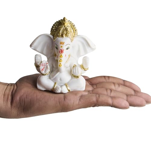 ESPLANADE Resin Ganesh Murti for Car Dashboard Ganesha Idol for Home Temple & Office Desk DŽcor, Ganpati Miniature Statue for Mandir (3.7" Inches)