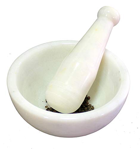 KLEO 6" Wide (BIG SIZE) Natural Stone Mortar and Pestle Set as Spice Grinder Medicine Masher - Okhli And Musal (Black & White)