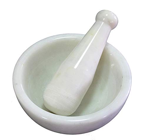 KLEO 6" Wide (BIG SIZE) Natural Stone Mortar and Pestle Set as Spice Grinder Medicine Masher - Okhli And Musal (Black & White)