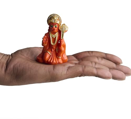 ESPLANADE Resin Hanuman Idol for Car Dashboard Ð Bajrangbali Murti in Sitting Blessing Pose for Home Temple & Office DŽcor, Multicolour Sankat Mochan Miniature Desk Statue (3" Inches)