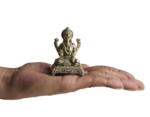 ESPLANADE Brass Laxmi Murti - 3 inch, Small Lakshmi Idol for Home Mandir, Diwali, Pooja Décor, Housewarming Gift Detailin