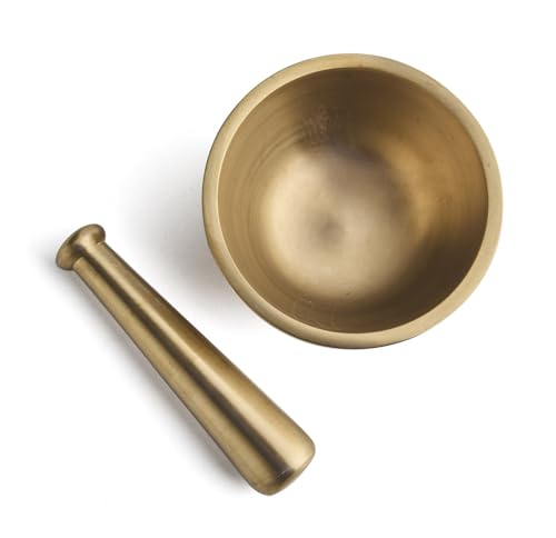 Esplanade Brass Mortar Pestle Set for Kitchen – 4" Okhli for Grinding Spices, Herbs – Traditional Imam Dasta, Kharal, Kundi