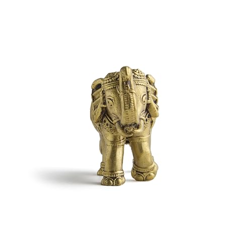ESPLANADE Brass Elephant Figurine, 2-Inch Miniature Statue, Desk Décor, Car Dashboard, Home Décor, Gift, Showpiece Detailing & Light Weight